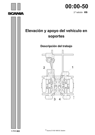 00:00-50
2 ª edición es
Elevación y apoyo del vehículo en
soportes
Descripción del trabajo
1 711 063
111061
12
3 4
©
Scania CV AB 1999-05, Sweden
 
