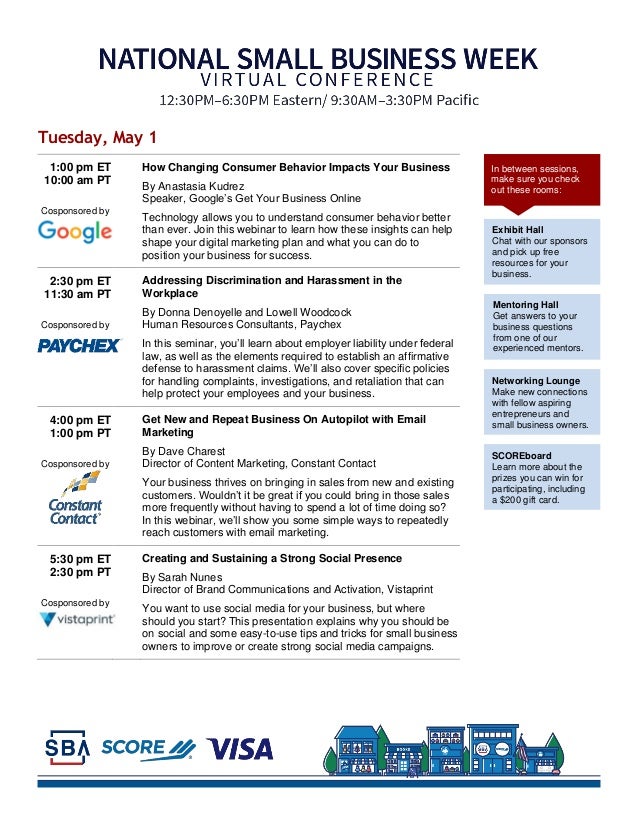 national small business week virtual conference agenda week agenda