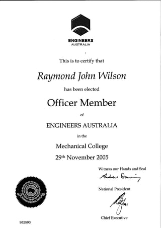 Engineers Australia Reg Certificate