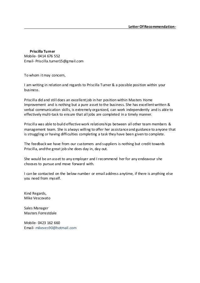 mike vescovato recommendation letter recommendation letter for myself