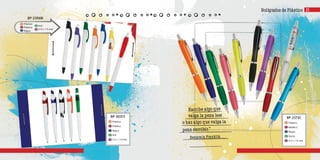 Bolígrafos de Plástico
BP-30371
Plástico
Plástico
Negra
N/A
3.2 x 1.9 cms
m
c
t
g
a
BP-2173C
Plástico
Metálico
Negra
Goma
4.5 x 1.6 cms
m
c
t
g
a
BP-2356B
Plástico
Plástico
Negra
m
c
t
g
a
N/A
3.5 x 1.0 cms
Escribe algo que
valga la pena leer
o haz algo que valga la
pena escribir.”
Benjamin Franklin
21
 