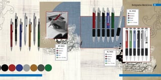 Bolígrafos Metálicos
BP-4143
Aluminio
Metálico
Negra
N/A
4.4 x 1.4 cms
m
c
t
g
a
AL-9101
Aluminio
Metálico
Negra
Goma
4.5 x 1.5 cms
m
c
t
g
a
35
AL-9102
Aluminio
Metálico
Negra
Goma
3.3 x 1.8 cms
m
c
t
g
a
 