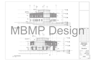 First Floor
0
Mezzanine Floor
4500
124
1y
3
Top of Footing
-1200
Top of Mezzanine
8100
Top of Roof
11800
U/S Footing
-1400
2
A106
2x
Brick
Finish
Stone
Finish
1:11 1:11
Curtain
Wall
Precast Concrete
Curved Roof
Concrete
Foundation
2001200450036003700
118001400
18 18 18 18
2626
2626
2626 18 18 18 18
181818181818
17
Stone
Finish
Brick
Finish
Precast Concrete
(Insul-Deck) Sloped
Roof
First Floor
0
Mezzanine Floor
4500
1 2 4
1y
3
Top of Footing
-1200
Top of Mezzanine
8100
Top of Roof
11800
26
U/S Footing
-1400
2
A106
2x
Brick
Finish
Stone
Finish
Curtain
Wall
Precast
Concrete Curved
Roof
Curtain
Wall
1:11 1:11
Exterior Brick
Columns
Exterior Brick
Columns
Flat
Roof
370036004500
11800
1200200
1400
1
18 18
12
26
26
26 26 26 26 26 2626 26 26
18
26
26
12
18 18 18
14
Brick
Finish
Stone
Finish
Precast Concrete (Insul-
Deck) Sloped Roof
Scale
Checked by
Drawn by
Date
Project number
1 : 100
02/08/20136:31:28PM
Elevations
2013-001
Final Project -
SCDC
Mark Harris
02/08/2013
MBMP Design
Checker
A104
No. Description Date1 : 100
North Elevation
1
1 : 100
South Elevations
2
MBMP Design
 