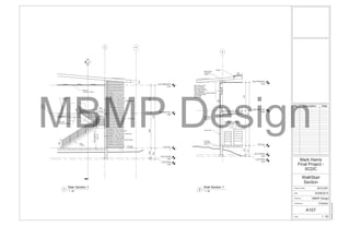 First Floor
0
Mezzanine Floor
4500
43
Top of Footing
-1200
Top of Mezzanine
8100
U/S Footing
-1400
2
A106
6
A108
360045001200200
81001400
1:11
Landing
1000
900
90mm Stone Veneer
19mm Mortar Setting Bed
19mm Scratch Coat
Metal Lath Fastened to Metal Stud
6mil Vapour Barrier
38mm Rigid Insulation
13mm Sheathing
152mm Metal Stud w/ Batt Insulation
6mil Moisture Barrier
13mm GWB
Paint Finish
90mm Brick Veneer
50mm Air Space
6mil Vapour Barrier
38mm Rigid Insulation
13mm Sheathing
152mm Metal Stud w/ Batt Insulation
6mil Moisture Barrier
13mm GWB
Paint Finish
Brick Wall
Concrete
Foundation
Mezzanine
Railing
600x1200
Compound Ceiling
900
Run16
2942@Rise17
Stair
Stringer
600x1200
Compound Ceiling
First Floor
0
Mezzanine Floor
4500
4
Top of Footing
-1200
Top of Mezzanine
8100
U/S Footing
-1400
200120045003600
81001400
Product Libary reading
Room
6
90mm Brick Veneer
50mm Air Space
6mil Vapour Barrier
38mm Rigid Insulation
13mm Sheathing
152mm Metal Stud w/ Batt Insulation
6mil Moisture Barrier
13mm GWB
Paint Finish
Curtain Wall
Concrete
Foundation
Wall
18
22
600x600mm
Compound
Ceiling
1:11
600x1200mm
Compound
Ceiling
Skylight
Scale
Checked by
Drawn by
Date
Project number
1 : 50
02/08/20136:30:22PM
Wall/Stair
Section
2013-001
Final Project -
SCDC
Mark Harris
02/08/2013
MBMP Design
Checker
A107
No. Description Date
1 : 50
Stair Section 1
1 1 : 50
Wall Section 1
2
MBMP Design
 