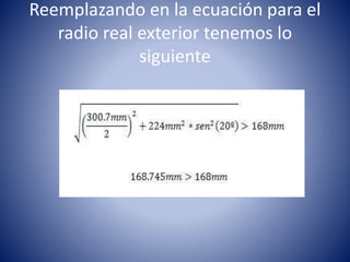 Reemplazando en la ecuación para el
radio real exterior tenemos lo
siguiente
 