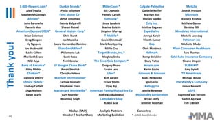 Thankyou!
44
1-800-Flowers.com* Dunkin Brands* MillerCoors* Colgate-Palmolive MetLife
Alex Treglia Philip Solomon Bill Cramblit Danielle Koffer Joseph Presson
Stephen McDonagh Ford Motor Co* Pamela Caruth Marilyn Rice Microsoft
Allstate* Artur Timotheo Samsung* Shelley Ivanko Kishore Krishna
John Baronello Dennis Bulgarelli Jesse Lasakris Coty Inc. Michele Garner
Pamela Moy Sharon Russel Marina Koletis Kristina Kaganer Rentola Olli
American Express OPEN* General Motors Corp* Stephen Murray Expedia Inc Mondelez International
Brian Coleman Chris Hurst T-Mobile* Ameya Karvir Michele Levedag
Greg Bongen Joe Mazeika Gavin Olmstead Vinoth Kumar PetSmart Inc
Hy Nguyen Laura Hernandez-Romine Mark Roettgering Gap Michelle Mader
Ian Mcdonald GlaxoSmithKline* Millie Chu Chris Martinez Pfizer Consumer Healthcare
Kayla Cohen Philomena Luk Target Brands, Inc.* Hallmark Tara Thomas
Maribeth Crane Scott Reep Meghna Sinha Kemp Strickler Safe Auto Insurance Company
Niki Arya Terri Coscia The Coca-Cola Company* Stacy Yehle Sloane Stegen
Bank of America* JP Morgan Chase Bank* Gregory Pharo Hotels.com SUBWAY®
Abby Mehta Aaron Smolick Leana Less Kevin Roche Amy Bytell
Chobani* Chris Hurlebaus Uber* Johnson & Johnson TD Ameritrade
Danielle Cherry Marriott International* Kim Larsen Aleks Petkovski Michael Bosco
Choice Hotels* Carlisle Connally Travis Smith Igor Levin The Wendy's Company
Lindsay Coffelt Stephanie Eilers Vijay Raj Kellogg Co James Bennett
Olga Nielsen Mastercard Worldwide* American Family Mutual Ins Co Janelle Bowman USPS
Sarah Searls Curt Fournier Andrew Jakubowski McDonalds Corporation Raymond Van Iterson
Nilambuj Singh Campbell's Soup Bryan Duffy Sachin Agarwal
Kakoli Seal Jennifer Feldman Tim O'Brien
Abakus (SAP) Analytic Partners Convertro
Neustar / MarketShare Marketing Evolution * = MMA Board Member
 