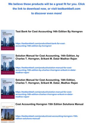 Solution Manual for Cost Accounting 14th Edition by Horngren | PDF
