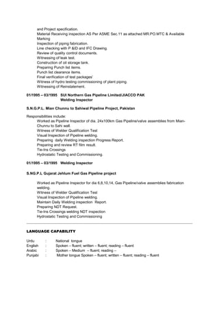 Pakistan Asme AKRAM CV QC Supervisor Mechanical | DOC