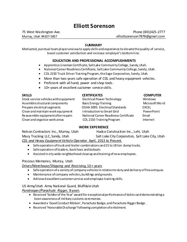 1 page resume 1 groundman apprentice lineman 2 6 1 638