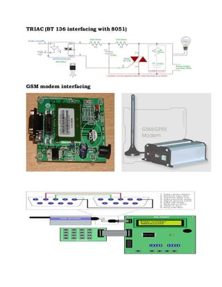 TRIAC (BT 136 interfacing with 8051)
GSM modem interfacing
 