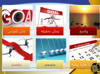 ‫واضح‬‫تحقيقه‬ ‫يمكن‬‫للقياس‬ ‫قابل‬
‫زمن‬ ‫بفترة‬ ‫محدد‬‫ية‬‫منسجم‬‫متحدي‬
 