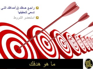 ‫هدفك‬ ‫هو‬ ‫ما‬
‫عدفك‬‫ع‬‫ه‬ ‫عع‬‫ع‬‫راج‬(‫عي‬‫ع‬‫الت‬ ‫عدافك‬‫ع‬‫وأه‬
‫لتحقيقها‬ ‫تسعى‬
‫الشروط‬ ‫استحضر‬
 