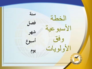 ‫الخطة‬
‫األسبوعية‬
‫وفق‬
‫األولويات‬
‫سنة‬
‫فصل‬
‫شهر‬
‫أسبوع‬
‫يوم‬
 