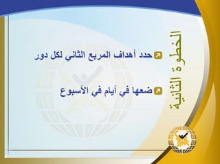 ‫الثانية‬‫الخطوة‬
‫حاا‬‫ذصاا‬‫اور‬ ‫لأل‬ ‫الثاني‬ ‫المربع‬
‫ي‬ ‫ضعها‬‫ذيام‬‫ي‬‫األسبوع‬
 