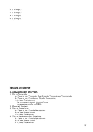 17
6. τ. Δ/νση 42
7. τ. Δ/νση 43
8. τ. Δ/νση 44
9. τ. Δ/νση 45
ΠΙΝΑΚΑΣ ΑΠΟΔΕΚΤΩΝ
Α. ΑΠΟΔΕΚΤΕΣ ΓΙΑ ΕΝΕΡΓΕΙΑ:
1. Όλα τα Υπουργεία
α. Γραφεία κ.κ. Υπουργών, Αναπληρωτών Υπουργών και Υφυπουργών
β. Γραφεία κ.κ. Γενικών και Ειδικών Γραμματέων
γ. Δ/νσεις Οικονομικού
(με την παράκληση να κοινοποιήσουν
την παρούσα σε όλα τα ΝΠΔΔ)
2. Ελεγκτικό Συνέδριο
3. Όλες τις Περιφέρειες
α. Γραφεία κ.κ. Γενικών Γραμματέων
β. Δ/νσεις Οικονομικού
γ. Δ/νσεις Διοικητικού
4. Όλες τις Αποκεντρωμένες Διοικήσεις
α. Γραφεία κ.κ. Γενικών Γραμματέων
β. Δ/νσεις Οικονομικού
γ. Δ/νσεις Διοικητικού
ΑΔΑ: 63ΗΕΗ-ΓΘΠ
 