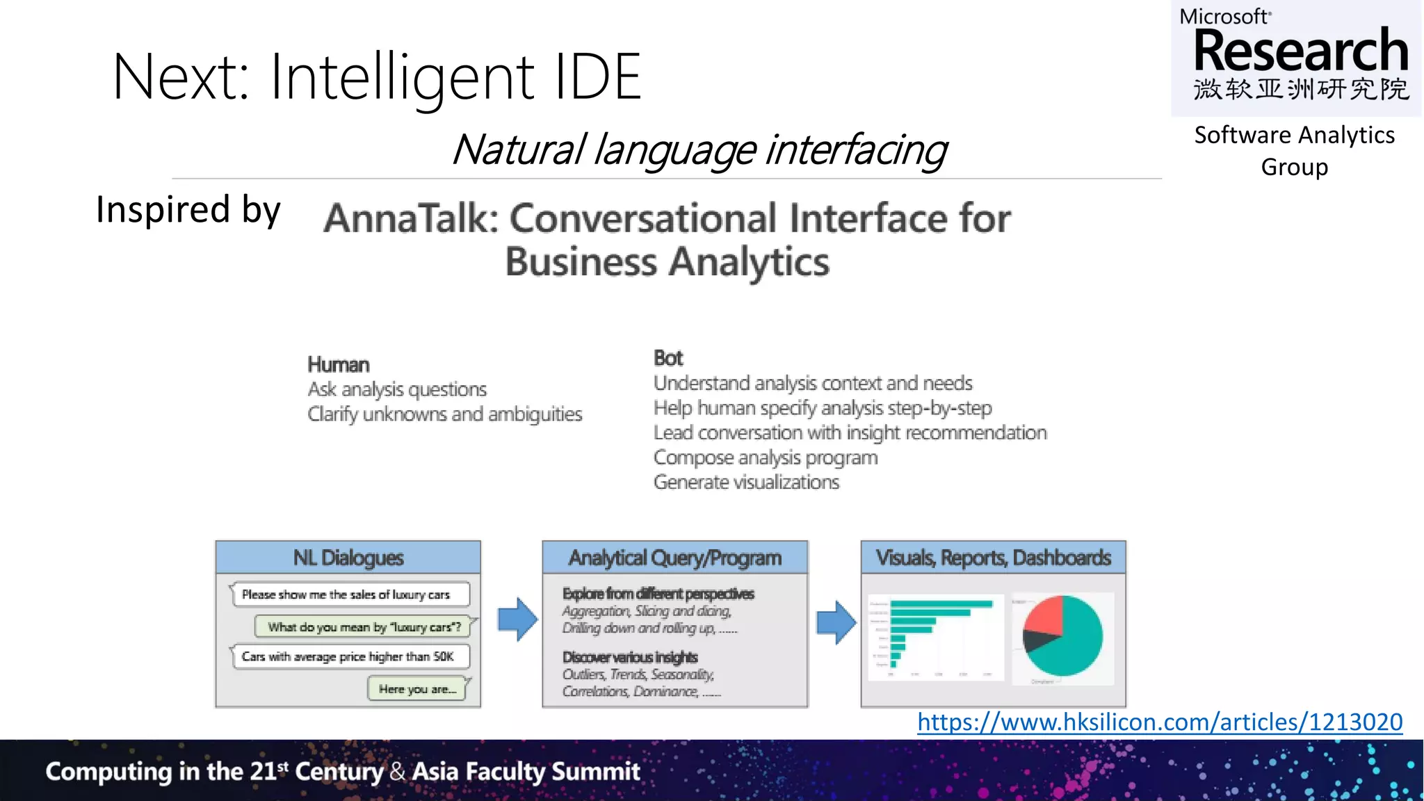Next: Intelligent IDE
https://www.hksilicon.com/articles/1213020
Inspired by
Software Analytics
GroupNatural language interfacing
 