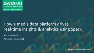 How a media data platform drives
real-time insights & analytics using Spark
Bart Van Der Vurst
Partner at element61
 