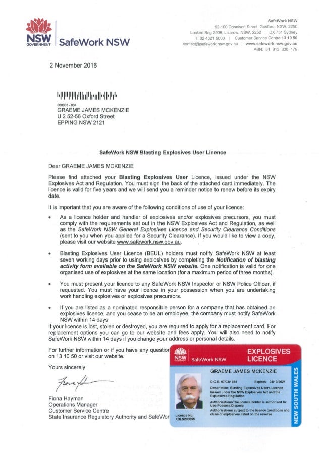 BLASTING EXPLOSIVES USER LICENCE