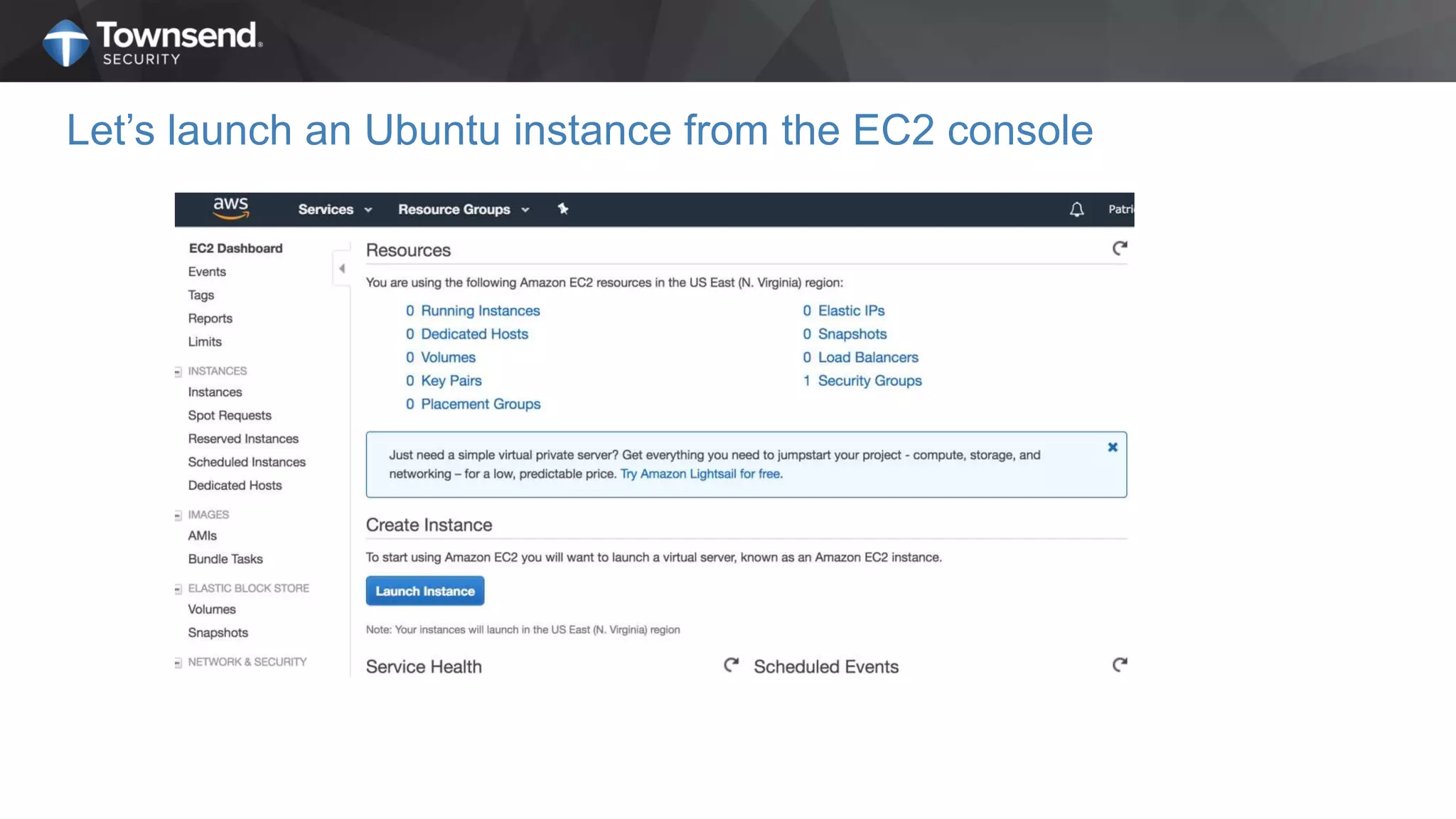 Let’s launch an Ubuntu instance from the EC2 console
 