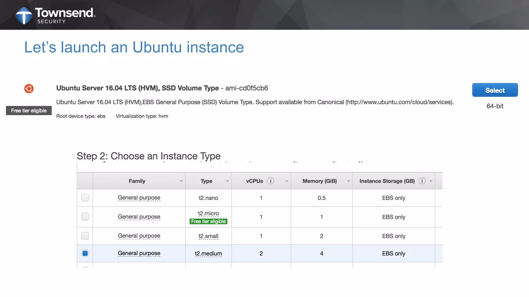 Let’s launch an Ubuntu instance
 