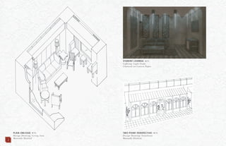 2
PLAN OBLIQUE: N.T.S.
Design Drawing: Living Area
Manually Drafted
TWO POINT PERSPECTIVE: N.T.S.
Design Drawing: Storefront
Manually Drafted
STUDENT LOUNGE: N.T.S.
Lighting: Light Study
Charcoal on Canson Paper
 