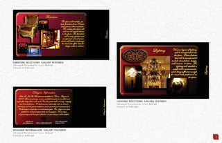 3
DESIGNER INFORMATION: GALLERY FEATURED
Advanced Presentation: Leave Behind
Created in InDesign
FURNITURE SELECTIONS: GALLERY FEATURED
Advanced Presentation: Leave Behind
Created in InDesign
LIGHTING SELECTIONS: GALLERY FEATURED
Advanced Presentation: Leave Behind
Created in InDesign
 