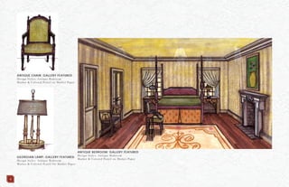 ANTIQUE BEDROOM: GALLERY FEATURED
Design Styles: Antique Bedroom
Marker & Colored Pencil on Marker Paper
GEORGIAN LAMP: GALLERY FEATURED
Design Styles: Antique Bedroom
Marker & Colored Pencil On Marker Paper
ANTIQUE CHAIR: GALLERY FEATURED
Design Styles: Antique Bedroom
Marker & Colored Pencil on Marker Paper
4
 