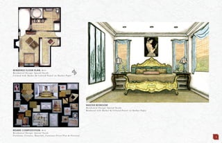BOARD COMPOSTITION: N.T.S.
Residential Design: Special Needs
Furniture, Fixtures, Materials, Furniture Floor Plan & Pictorial
RENDERED FLOOR PLAN: N.T.S.
Residential Design: Special Needs
Created with Marker & Colored Pencil on Marker Paper
MASTER BEDROOM
Residential Design: Special Needs
Rendered with Marker & Colored Pencil on Marker Paper
4 4
 