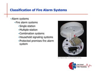 Classification of Fire Alarm Systems
‣Alarm systems
‣Fire alarm systems
‣Single-station
‣Multiple-station
‣Combination systems
‣Household signaling systems
‣Protected premises fire alarm
system
© A. Maurice Jones, Jr./Jones & Bartlett Learning.
 