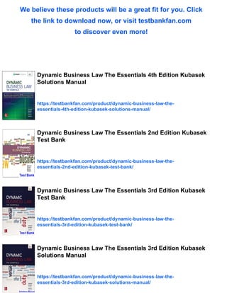 Dynamic Business Law The Essentials 4th Edition Kubasek Test Bank | PDF