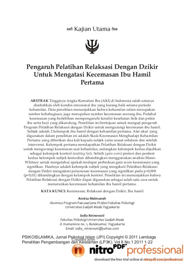 Pengaruh Pelatihan Relaksasi Dengan Dzikir Untuk Mengatasi Kecemasan