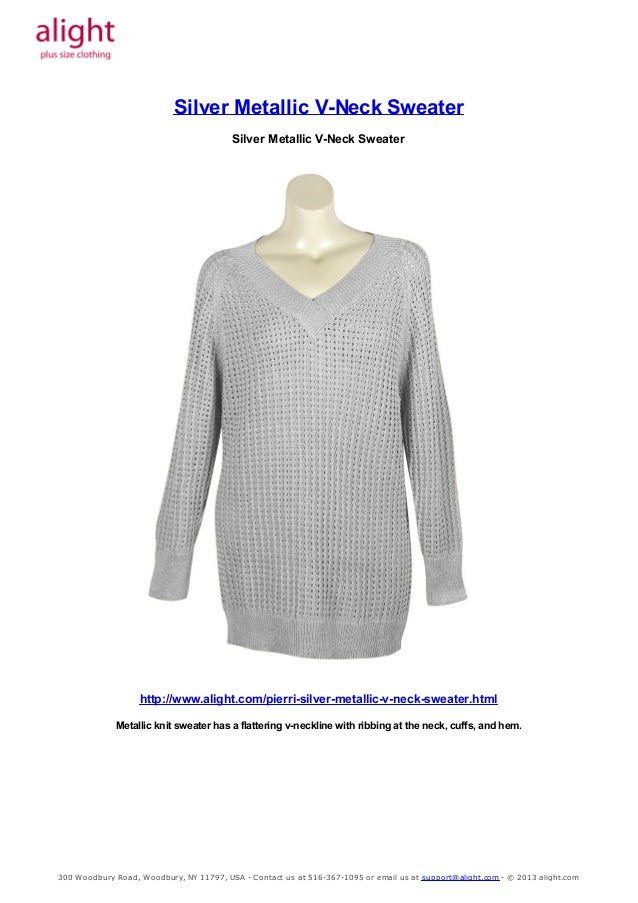 Plus Size Silver Metallic V-Neck Sweater