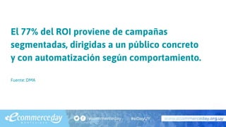 El 77% del ROI proviene de campañas
segmentadas, dirigidas a un público concreto
y con automatización según comportamiento.
Fuente: DMA
 