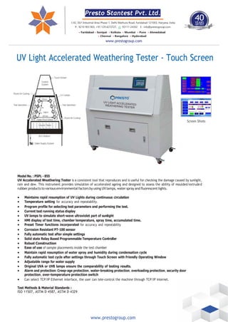 Weathering Simulation Instruments UV Light Accelerated Weathering Tester (Touch Screen) | PDF