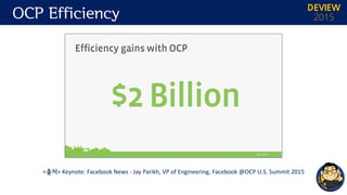 OCP Efficiency DEVIEW
2015
<출처> Keynote: Facebook News - Jay Parikh, VP of Engineering, Facebook @OCP U.S. Summit 2015
 