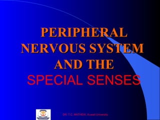 PERIPHERAL
NERVOUS SYSTEM
AND THE
SPECIAL SENSES
DR. T.C. MATHEW, Kuwait University

 