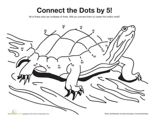 5
10
1520
25
30
35
40
45 50
55
60
65
70
75
start
Connect the Dots by 5!
All of these dots are multiples of three. Will you connect them to create the turtle’s shell?
 