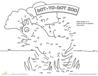 16
18
20
22
24
26
28
30
32
34
36
38
40
42
44
46
48
50
52
54
56
58
60
62
64
66
68
70
72
74
76
78
80
82
84
86
88
90
92
94
96
98100
102
104106
108
110112114
116
118120
122
124
126
128
130
132
134
136
138
140
142
144146
148
150
2
4 6
8
10
12
14
What animal is it?
Count by 2s to complete
the picture.
More worksheets at www.education.com/worksheetsCopyright © 2011-2012 by Education.com
152
154
 