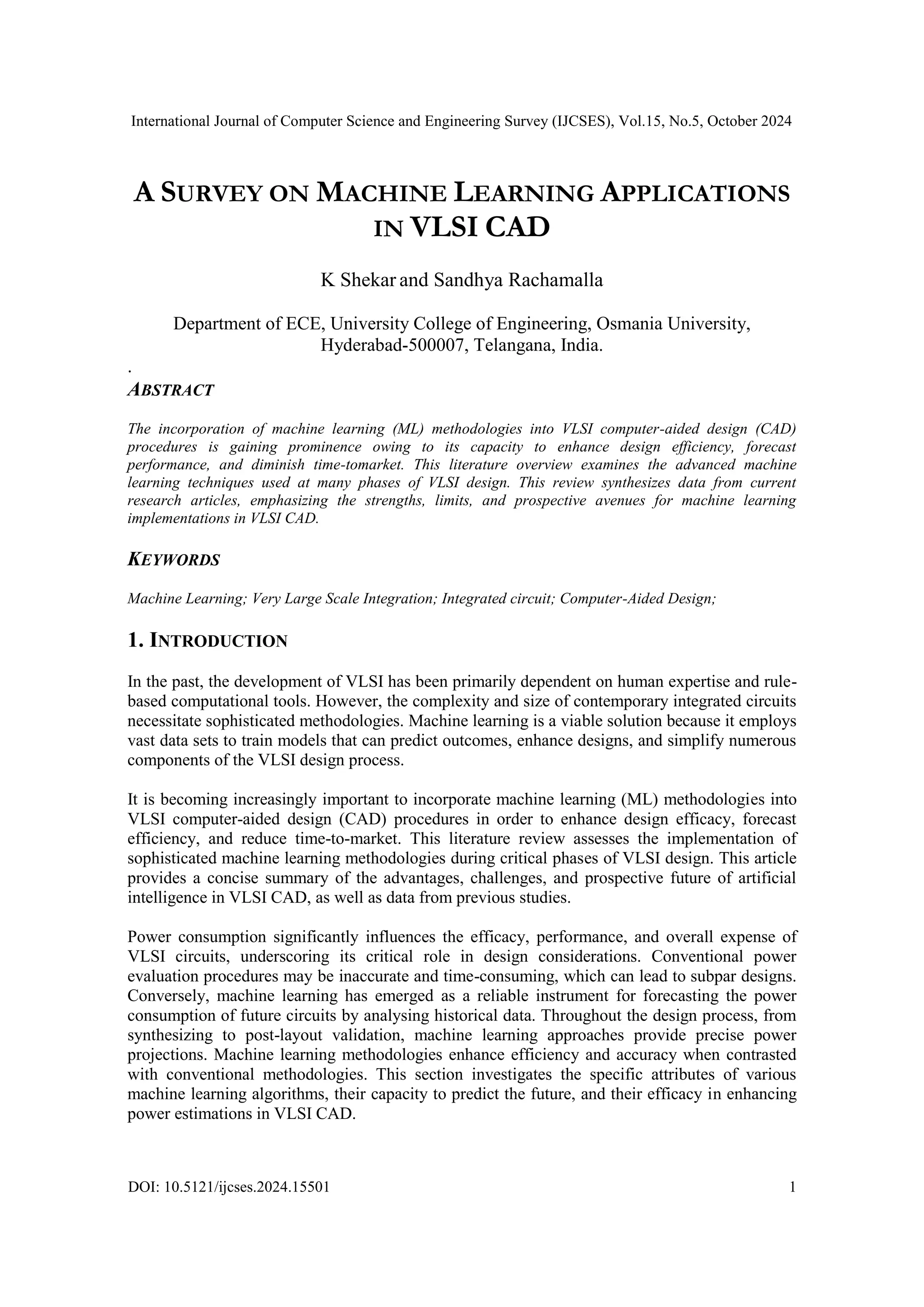 A SURVEY ON MACHINE LEARNING APPLICATIONS IN VLSI CAD | PDF