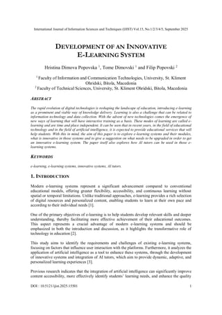 DEVELOPMENT OF AN INNOVATIVE E-LEARNING SYSTEM | PDF