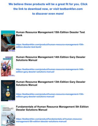 Human Resource Management 15th Edition Dessler Solutions Manual | PDF