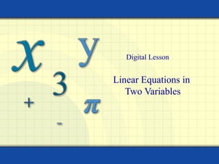 Linear Equations in
Two Variables
Digital Lesson
 