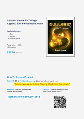 Solution Manual for College Algebra, 10th Edition Ron Larson instant ...
