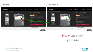 © 2007-2017 WiderFunnel Marketing Inc.
Tweet to: @chrisgoward #Awesome
ê 29.4% Video views
Control Variation A
é 33% Sales
 