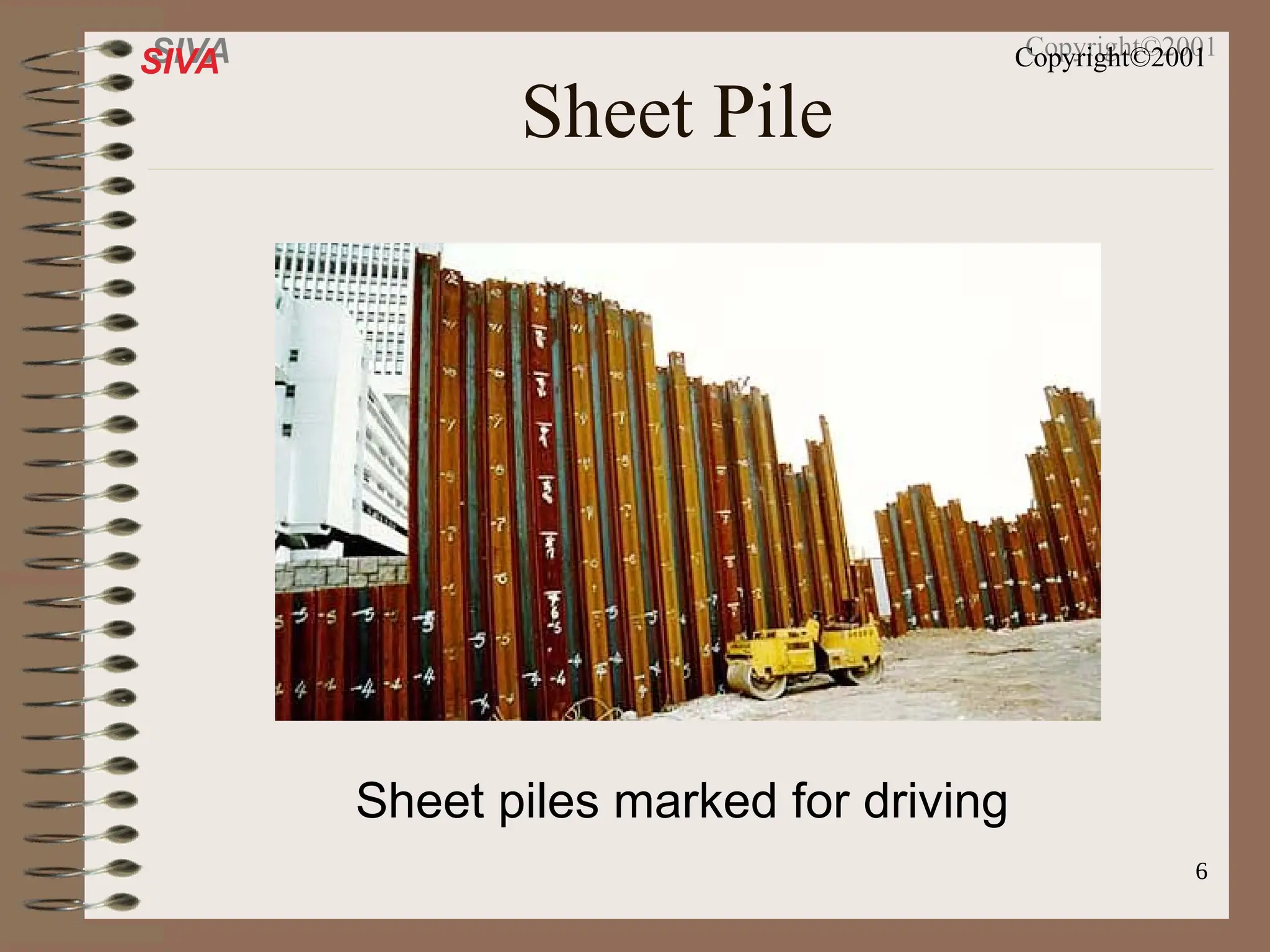 6
SIVA Copyright©2001
Sheet Pile
Sheet piles marked for driving
 