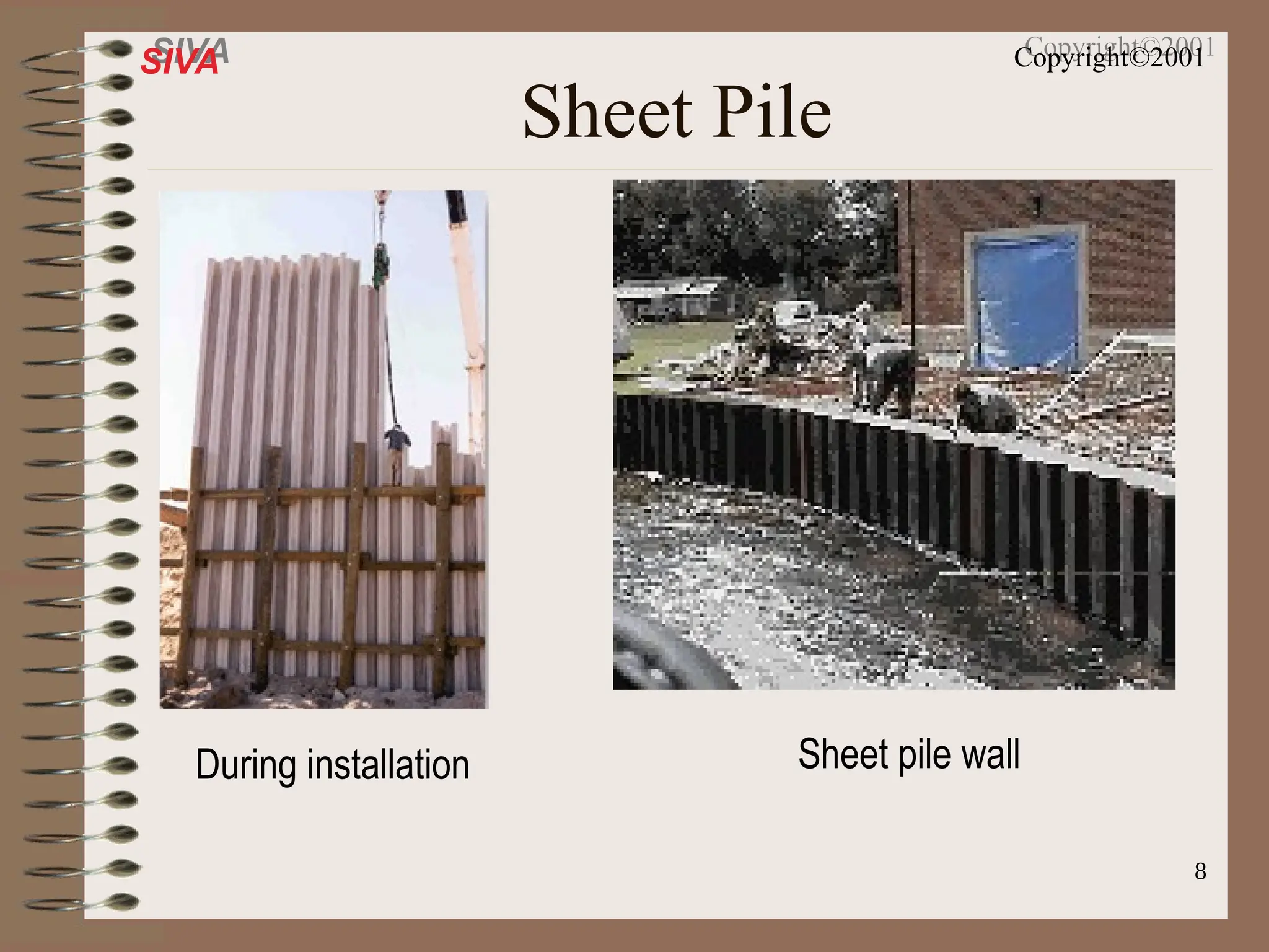 8
SIVA Copyright©2001
Sheet Pile
During installation Sheet pile wall
 