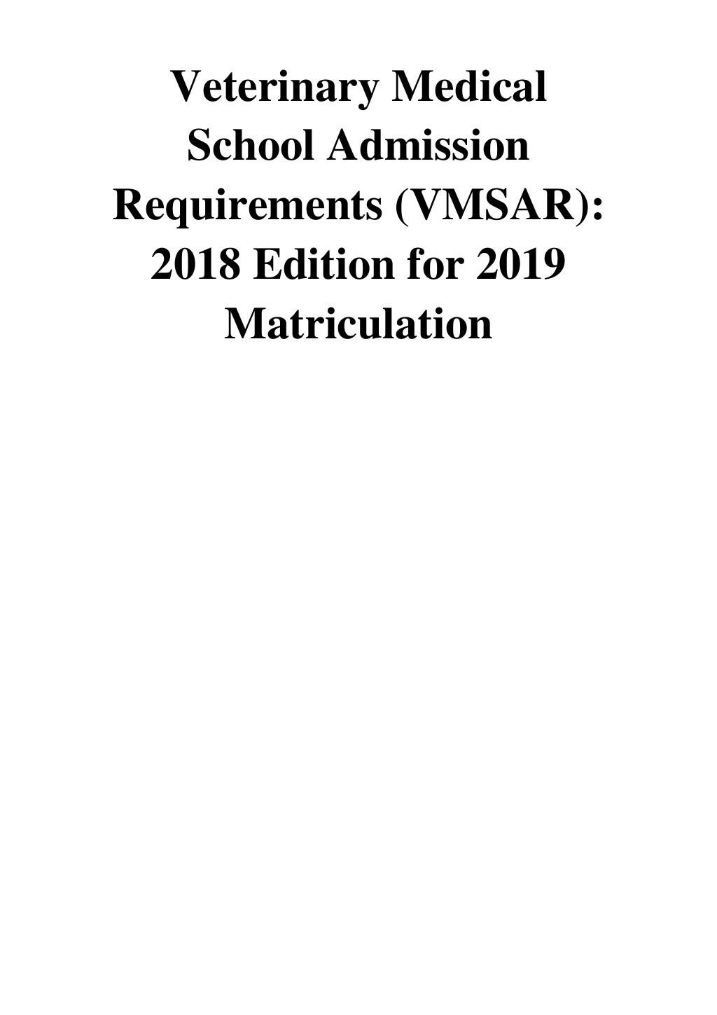 Veterinary Medical School Admission Requirements PDF 2018 Edition for