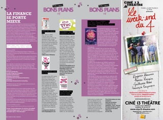 MARIE-LAURE MUNICH
                                                                                                                                                                                                                                                                                                                              & JFMA
                                                                                                                                                                                                                                                                                                                                présentent

la Finance
se Porte
mieux
Le secteur financier retrouve les chemins de la croissance
                                                                                                                                                           la nuit De l’esseC :
                                                                                                                                                           les Coulisses De la
                                                                                                                                                           première soirée étuDiante
depuis quelques mois, après une crise économique d’une                                                                                                     De FranCe
rare ampleur. La finance séduit et attire donc à nouveau les
étudiants passionnés par les chiffres. ce secteur comprend                                                                                                                     ce samedi 29 janvier aura lieu sur
en particulier l’ensemble des activités du secteur banque et                                                                                                                   le campus de l’EssEc à cergy-
assurance, très prospère en France aujourd’hui.                                  Coup De Cœur                         eChanGez Vos                                             pontoise la 35ème édition de la Nuit
Avec un chiffre d affaires de plusieurs dizaines de milliards                    DVD                                  CaDeaux De noël                                          de l’EssEc. c’est dans des espaces
d’euros, le secteur financier recrute massivement un                             marc Jolivet, le coffret                                                                      de cours transformés, le temps
grand nombre de jeunes diplômés et est très favorable à                          c’est sûr, vous n’avez               Noël et ses cadeaux… que l’on                            d’une nuit placée sous le signe de
l’alternance. Fusions acquisitions, financements à effet levier,                 certainement pas vu tous ses         ne veut pas forcément. si vous                           l’imaginaire, que se déroule la plus
défiscalisations, sont autant de domaine dans lesquels les                       spectacles. Alors, en vous           désirez les échanger, alors                              grande soirée étudiante de France
entreprises du secteur bancaire et financier en général ont de                   procurant ce coffret DVD, vous       rendez vous le 16 janvier 2011                           dans un cadre exceptionnel : 6000
plus en plus de besoins et de postes à pourvoir.                                 découvrirez le personnage sous       entre 16h et 18h à la Free Troc                          personnes, 2 scènes, 4 concerts,
                                                                                 tous ses aspects, son évolution,     party à paris. Au fait, c’est quoi                       de quoi faire pâlir d’envie les plus
zoom sur les Formations                                                          ses meilleurs sketches,              une « troc party » ? Le concept                          grands festivals de musique de
en FinanCe Du pôle paris                                                         son humour, son sens de la           est simple : vous amenez les         l’Hexagone.
                                                                                 dérision, son cynisme parfois,       affaires que vous n’utilisez         Depuis 1907, l’EssEc est un haut lieu de la vie
Alternance (ppA)                                                                 bref ses multiples talents qu’il     pas (livres, vêtements, DVD,         étudiante et associative doté du plus grand BDE
passionné(e) par les métiers de la finance ? Intégrez les                        nous a révélés en 40 ans de          sacs…), et vous repartez avec        de France et proposant de nombreux événements
formations en finance du pôle paris Alternance et devenez un                     carrière !                           les objets des autres. Tout est      ouverts aux étudiants. c’est donc en son sein qu’est
expert reconnu !                                                                 7 DVD, France télévisions            mis en commun, c’est pratique        née la plus grosse soirée étudiante de France : la
membre du Réseau des grandes Ecoles spécialisées (g.E.s),                                                             pour échanger un cadeau de           Nuit de l’EssEc qui rassemble chaque année plus de
le pôle paris Alternance est la grande école de commerce,                                                             Noël dont on ne se sert pas. En      6000 personnes sur un campus de cergy-pontoise
de gestion et de finance numéro 1 en alternance* de Bac à                                                             participant, vous faites aussi       complètement transformé pour une expérience hors
Bac +5                                                                                                                une bonne action : ce qui reste      du commun.
                                                                                                                      sera donné à une association         Le BDE et les étudiants de l’EssEc ouvrent les
pour répondre à la demande du marché financier, le pôle                                                               humanitaire.                         portes de leur campus. 5000 m2 de dancefloor
paris Alternance propose des formations de haut niveau                                                                toutes les informations sur le       accueillent un vaste public d’étudiants venus profiter
à travers 5 Bachelors (Bac à Bac+3), 4 masters (Bac +3 à                                                              lieu et les inscriptions seront      des nombreuses animations proposées, mais
                                                                                                                                                                                                                                                                                                             IER
Bac+5), 5 mBA spécialisés (Bac+4/5) dans les spécialisations                                                          disponibles à partir du 2            surtout de scènes sur lesquelles se sont succédés                                                                                            JANV 0
                                                                                                                                                                                                                                                                                                    U 26 à 21h3
suivantes :                                                                                                           janvier 2011 à 12h sur www.          les plus grands noms de la musique française et                                                                                   RTIR D samedih30
                                                                                                                                                                                                                                                                                         A PA edi au e à 17
l Finance de Marchés ;                                                           paris sous les                       les-bons-plans.fr. retrouvez         internationale, de Bob sinclar à Keziah Jones en                                                                                   r
                                                                                                                                                                                                                                                                                          merc dimanc
                                                                                                                                                                                                                                                                                                     h
l Audit et expertise comptable ;                                                 solDes                               aussi Free troc Party sur            passant par Laurent Wolf, Nada surf ou encore pony
l Gestion de Patrimoine ;                                                                                             Facebook.                            pony Run Run.
l banque et Assurances ;                                                         Les soldes d’hiver 2011 seront                                            cette année, la Nuit vous emmène au-delà du réel
l Administration des ressources Humaines ;                                       lancés du 12 janvier au 15                                                pour un moment de folie où les rêves les plus fous
l Finance ;                                                                      février dans la plupart des                                               deviennent réalité. c’est dans un espace renouvelé
l Stratégie, entreprenariat et consulting ;                                      départements. Et, à paris, ce                                             que chacun pourra repousser les frontières
                                                                                 sera l’occasion de découvrir                                              du possible en profitant d’un plateau d’artistes
ppA délivre à l’issue de la 5ème année un titre reconnu et                       la 5ème édition des soldes By                                             exceptionnel, à l’image de la soirée : Joachim
certifié par l’Etat Niveau 1.**                                                  paris organisés par la ville. Du                                          garraud qui enflammera une salle gigantesque avec
                                                                                 12 au 15 janvier, les commerces                                           son « show invasion », mais aussi La Fouine, Julian
Notons la présence d’un cursus original proposé par ppA                          et les sites culturels                                                    perretta et les fameux Just Jack (en DJ set). Dans
dans le secteur informatique au niveau master : le master of                     multiplieront les initiatives                                             une atmosphère alliant surnaturel et féerie, des
science (Bac+4/5) Informatique Appliquée à la Finance et à                       avantageuses : horaires              le salon Des                         animations viendront égayer cette folle nuit où 19
                                                                                                                                                                                                                                                                                                               Une pièce de
la Banque. sanctionné là aussi par un titre certifié et reconnu                  prolongés, privilèges... Que vous    Formations                           bars et autant d’ambiances différentes s’attacheront à                                                                                  Guillaume Labbé & Gaspard Leclerc
par l’Etat niveau 1, ce cursus répond aux spécificités de ce                     soyez parisien ou touriste. Et,      artistiques                          rendre la soirée inoubliable.                                                                                                             Mise en scène : Gaspard Leclerc
secteur particulier et à ses demandes en terme de systèmes                       du 12 au 15 février, ce seront les                                                                                                                                                                                      assisté de Sandra Everro
d’information.                                                                   hôteliers et restaurateurs qui       Du vendredi 28 au samedi
L’alternance à ppA est possible dès la 1ère année d’étude en                     rejoindront le mouvement. Bons       29 janvier 2011, le salon des        écoles seront au rendez-vous     Plus d’informations sur www.                                                                                      www.leweekenddu4.com
contrat d’apprentissage, en convention de stage longue durée                     plans, réductions, cadeaux et        Formations Artistiques vous          pour vous détailler tous les     letudiant.fr.
et en contrat de professionnalisation.
*classement LE FIgARO, janvier 2010
                                                                                 formules avantageuses seront
                                                                                 au programme. cette opération
                                                                                                                      ouvre ses portes à paris. c’est
                                                                                                                      LE salon pour tout savoir
                                                                                                                                                           cursus (arts appliqués, arts
                                                                                                                                                           déco, mode, audiovisuel, etc.)
                                                                                                                                                                                            Salon des Formations
                                                                                                                                                                                            Artistiques Parc des
                                                                                                                                                                                            expositions - Paris - Porte de
                                                                                                                                                                                                                                                                                          CINÉ 13 THÉÂTRE



                                                                                                                                                                                                                             © CAMELLIA MENART / EDOUARD KRON - ADAPTATION : LIBELLULE
                                                                                 est organisée par l’Office du        sur les métiers artistiques :        et les métiers qui recrutent.                                                                                                                     1 avenue Junot 75018 Paris
**Titre de « manager en gestion Financière » délivré sous l’autorité de l’EsgF
                                                                                 Tourisme et des congrès de           graphisme, stylisme, design,         Le salon organise aussi des      Versailles Pavillon 8 1, place                                                                                    Locations : 01 42 54 15 12
contact : Service Admissions- 01-44-68-10-15/14/08/07                            paris.                               architecture ; ou dans les           conférences, où vous pourrez     de la Porte de Versailles
- admissions@pgsm-ppa.fr - 21 rue erard 75012 Paris -                            le programme détaillé sur            domaines de la musique, du           poser des questions aux          75015 Paris                                                                                             www.cine13-theatre.com
www.pgsm-ppa.fr / www.mba-ppa.fr                                                 www.shoppingbyparis.com              théâtre, etc. De nombreuses          professionnels et enseignants.   De 10h à 18h                                                                                                 Magasins Fnac - www.fnac.com -
                                                                                                                                                                                                                                                                                                             0 892 68 36 22 (0,34 €/mn)

18 / cAmpus mAg JANVIER                                                                                                                                                                                                                                                                                                DÉcEmBRE cAmpus mAg / 19
                                                                                                                                                                                                                                                                                                                         JANVIER
 