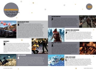 MULti-
                                                                                                                                                                                                                                                                   MEdia

 MULtiMEdia
      Par Docteur Flou
       & Mr Glouton
                                                                                                                                           reD DeaD reDemptioN
                                                                                                                                           PS3


                                                                                                                                           p
                                                                                                                                                 lus qu un simple add on, Red Dead Redemption undead Nightmare propose
                                                                                                                                                 une nouvelle expérience de jeu résolument orientée séries B dans le farwest
                                                                                                                                                 développé par Rockstar, le studio à l’origine des gran Theft Auto. Le jeu propose
                                                                                                                                           une nouvelle campagne où l’on suivra John marston en quête d’un remède contre le
                                               NeeD for speeD Hot pursuit                                                                  mal inconnu qui transforme les habitants en mort vivants, à commencer par sa famille.
                                               PS3 xbox Pc iPhone                                                                          undead Nightmare revisite entièrement le jeu Red Dead Redemption classique, au


                                               N
                                                       ouvel opus du jeu de courses endiablées entre arracheurs de bitume et               niveau du scénario forcément mais aussi en termes d’ armes, de contenu audio,
                                                       policiers. Après quelques épisodes peu intéressants la franchise se refait une      de mécaniques de jeu et de créatures. ces nouveautés seront appréciées mais ne
                                                       jeunesse avec le retour de la police dans des courses privilégiant l’arcade et      suffiront pas à satisfaire pleinement des joueurs exigeants envers Rockstar, le petit
                                               le fun. Vous pourrez ainsi incarner au choix les forces de l’ordre ou les hors-la-loi,      prix justifie cependant l’achat du Blue Ray.
                                               chacun d’eau possédant 4 bonus pour battre l’autre. mais votre principal atout restera
                                               évidemment la vitesse, et pour ca le studio criterion a largement emprunté à son
                                               autre licence, Burnout, pour procurer des sensations puissantes et des éléments
                                               de gameplay favorisant les hausses d’adrenaline, dont les méthodes permettant                                                             assassiN’s CreeD BrotHerHooD
                                               de faire monter la nitro et les takedown. L’ajout d’un grand nombre de courses ne                                                         ubisoft - type : Action / Aventure


                                                                                                                                                                                         p
                                               mettant pas en scéne la rivalité police / hors la loi procure une bonne variété de jeu                                                          lus dynamique et s’imposant clairement comme l’opus le plus riche à ce jour,
                                               et de nombreuses heures accrochés à votre manette. La version iphone quant a elle                                                               Assassin’s creed Brotherhood nous gâte en cette fin d’année. malgré quelques
                                               vous mettra uniquement dans la peau des forces de l’ordre à la poursuite des hors la                                                            faux pas vite pardonnés (une IA un peu idiote et un scénario assez décevant),
                                               loi, le jeu est rapide et fluide, le même système d’arme est présent et le rythme de                                                      le jeu nous entraîne dans une reconstitution de Rome très réaliste et à l’ambiance
                                               récompense est parfait pour vous tenir en haleine de longues heures. Les fans qui                                                         fournie ; certes le moteur du jeu commence à dater, mais il reste malgré tout une
                                               boudaient la série depuis quelques années peuvent s’essayer à NFs Hot pursuit, les                                                        référence visuelle. mais c’est au niveau du gameplay que ce nouvel opus brille de mille
                                               sensations et le plaisir sont garantis !                                                                                                  feux, enrichi par de nombreux nouveaux éléments, missions et activités. Et surtout, à
                                                                                                                                                                                         la grande surprise de tous, un mode multi-joueurs fait son apparition, allongeant ainsi
                                                                                                                                                                                         la durée de vie de ce titre phare de Noël ! A ne pas rater!


DeaD risiNg 2
PS3 xbox
                                                                                                                                           Call of Duty : BlaCk ops

D
       ead rising 2 monte d’un cran le niveau des jeux de charcutage fun de zombis.
       Le jeu se passe plusieurs années après Dead Rising et prend place à Fortune                                                         Pc PS3


                                                                                                                                           a
       city, une ville à explorer et où vous aurez loisir à repousser l’invasion de zombis                                                        près les succès monumentaux des call of Duty : modern Warfare, développés
à l’aide d’armes conventionnelles ou en mixant des objets pour créer des accessoires                                                              par Infinity Ward, Treyarch montre que eux aussi sont capables de fournir un
meurtriers plus fous les uns que les autres. A votre arrivée les zombis sont utilisés                                                             épisode incroyablement bon avec Black Ops. Le scénario se déroule lors de
dans des jeux gore de divertissements du samedi soir en prime time, mais leur                                                              la guerre Froide et la guerre du VietNam et immerge le joueur en plein cœur de
échappée va rependre une vague de terreur sur la ville et vous serez pris dans un                                                          l’action au moyen de flashbacks du héro. Le jeu fait la part belle aux mises en scénes
scénario qu’il faudra clairement prendre au second degré, tout comme l’ensemble du                                                         holywoodiennes lors des phases de gameplay, fourni un scénario solide et prenant et
jeu. Entre les différents modes de jeu, le scénario, les multiples combinaisons d’armes                                                    plonge le joueur dans l’ambiance désespérée de ces deux gueurres. si l’on reconnait
et de fringues, Dead Rising 2 sera le parfait défouloir pour commencer l’année dans un                                                     parfois quelques anciens défauts de Treyarch il faut avouer que cet épisode de call of
bain de sang.                                                                                                                              Duty se hisse au même niveau de plaisir de jeu que les épisodes de modern Warfare.
                                                                                                                                           malgré une campagne assez courte vous pourrez passer de nombreuses heures en
                                                                                                                                           multijoueurs et sur le mode zombis. une réussite incontestable.

                                               apaCHe : air assault
                                               PS3


                                               a
                                                    pache: Air Assault propose plus de 16 missions impliquant aussi bien des                                                            Worms : Battle islaNDs
                                                    opérations aériennes qu’au sol se déroulant au large des côtes de l’Afrique, dans                                                   tHQ - type : Action / Stratégie


                                                                                                                                                                                        l
                                                    les montagnes du moyen-Orient et dans les jungles de l’Amérique centrale, tous                                                           a Team 17 revient en force avec un nouvel opus de Worms, sous-titré « Battle
                                               minutieusement créé à l’aide des données satellites réelles. graphismes corrects                                                              Islands » sur Wii. Que les fans de la série se réjouissent, il n’y a que du bon ! En
                                               mais pas transcendants, bande son inintéressante, prise en main déroutante mais                                                               effet, les développeurs ont décidé de se recentrer sur ce qui a fait le succès de
                                               convaincante une fois maitrisée, missions intéressantes : le jeu est avant tout une                                                      la licence : des armes délirantes, des niveaux variés, des animations mignonnes et
                                               simulation d’hélicoptère de combat, pas un jeu d’arcade. Il faut donc être fan pour s’y                                                  extrêmement drôles. mais c’est également l’ajout de nouveaux modes de jeux qui fait
                                               retrouver et avoir envie d’y passer des heures, si c’est le cas alors vous serez enchanté                                                briller le titre, outre un mode multi-joueurs en ligne qui rallongera la durée de vie
                                               par ce titre. si vous vous attendez à un jeu misant sur les sensations et le fun alors il                                                du titre. La campagne solo, riche et prenante, vous fera affronter des vers de taille à
                                               vaudra mieux passer votre chemin.                                                                                                        grands coups de bazooka, de saintes grenades et de moutons explosifs.



24 / cAmpus mAg JANVIER                                                                                                                                                                                                                               JANVIER cAmpus mAg / 25
 