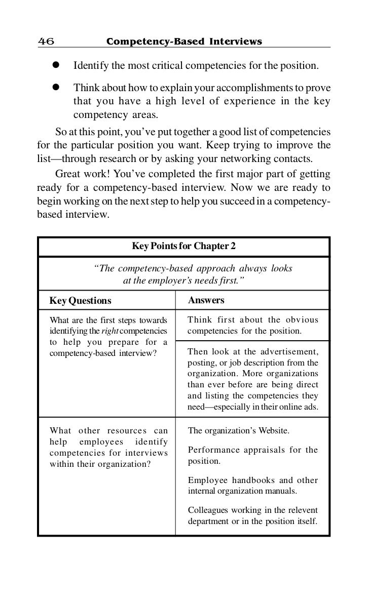 competency based interview list of competency based questions